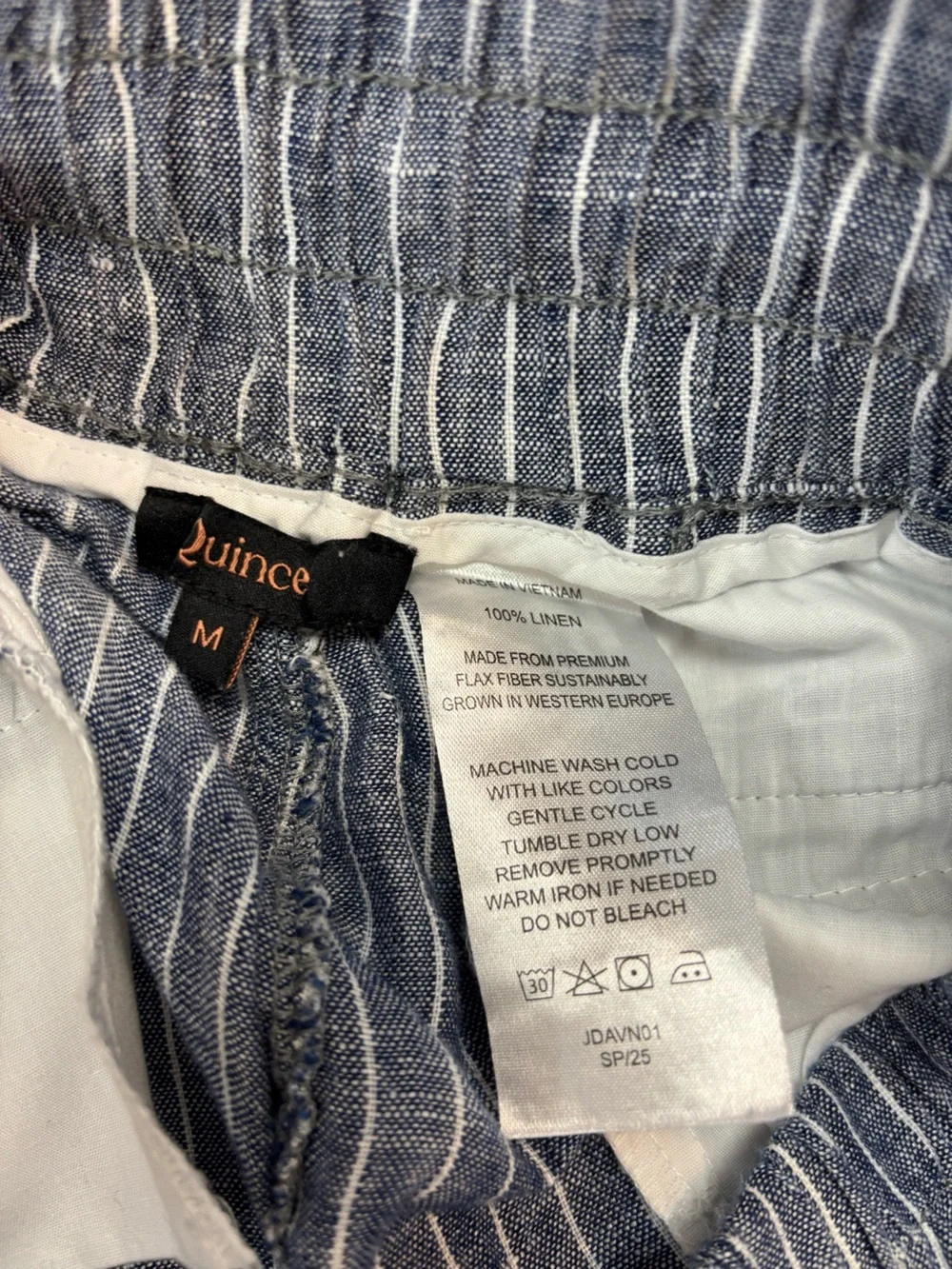 Quince 100% European Linen Wide Leg Pants In Striped Chambray Size Medium
